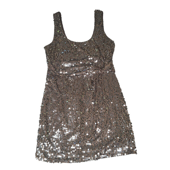 Love Reign Mini Tank Dress Silver Sequin Brown XL Stretch Mob Wife Party Club - Picture 1 of 10
